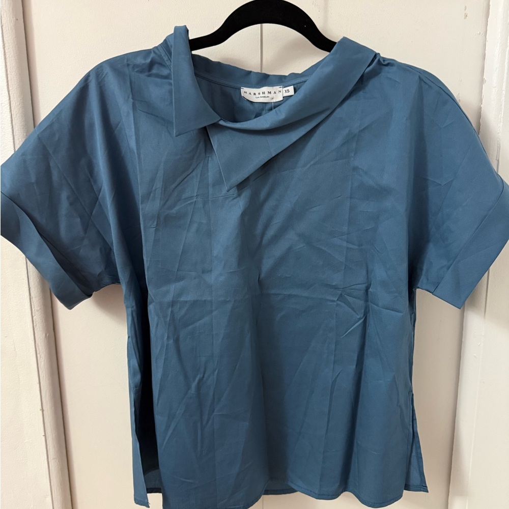 NWT Harshman Stellar Blue Short Sleeve Blouse - SZ XS